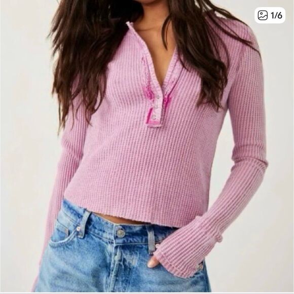 Free People One Colt Waffle Knit Henley Top - Picture 1 of 7